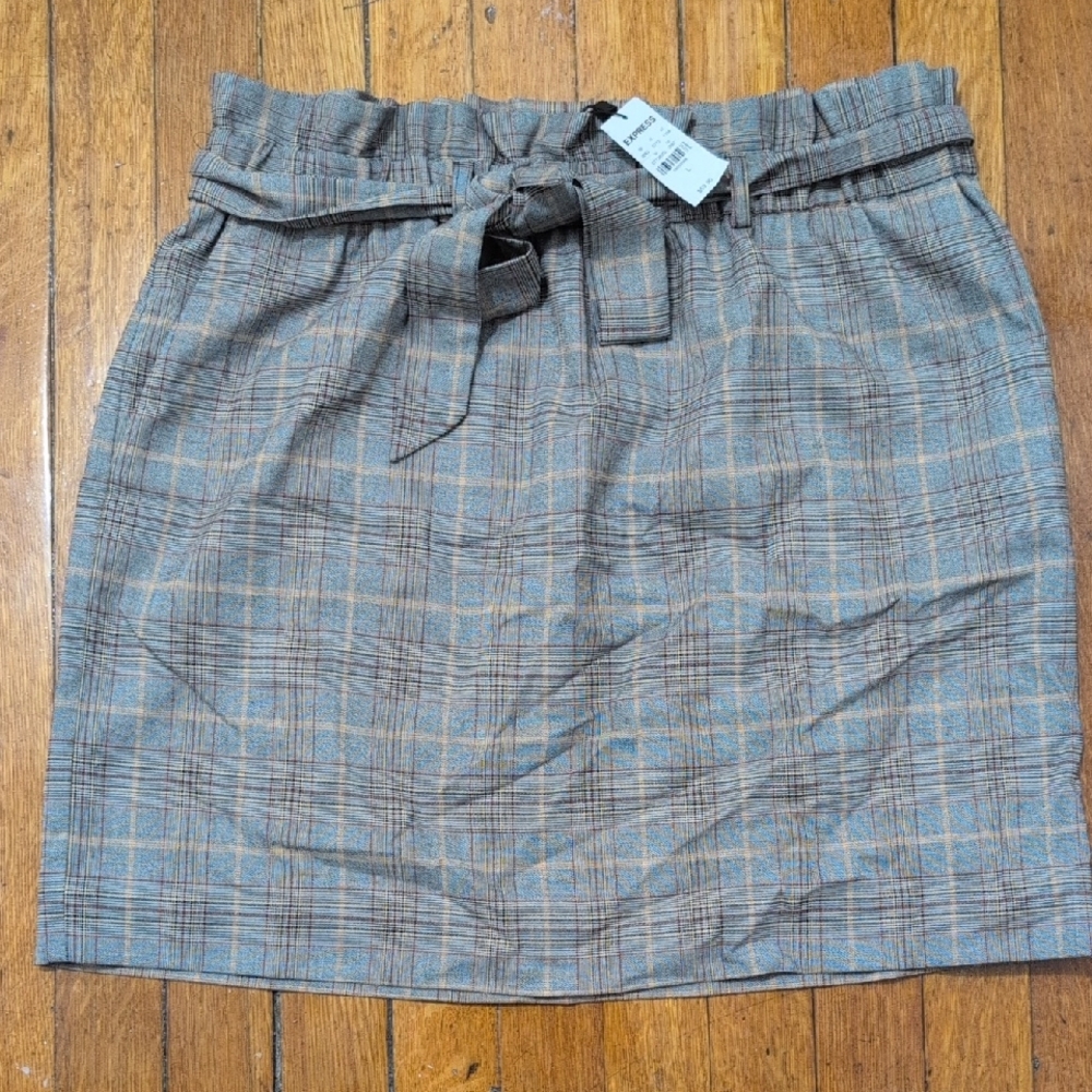 Express Blue and Brown Plaid Pencil Skirt